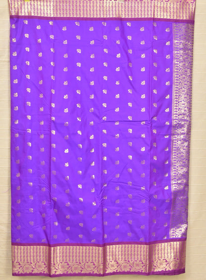 Vibrant Purple with Zari Floral Border Soft Silk Saree