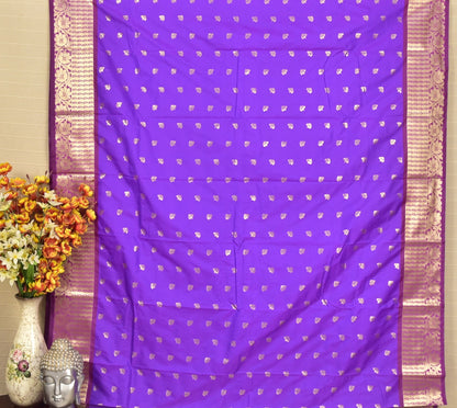 Vibrant Purple with Zari Floral Border Soft Silk Saree