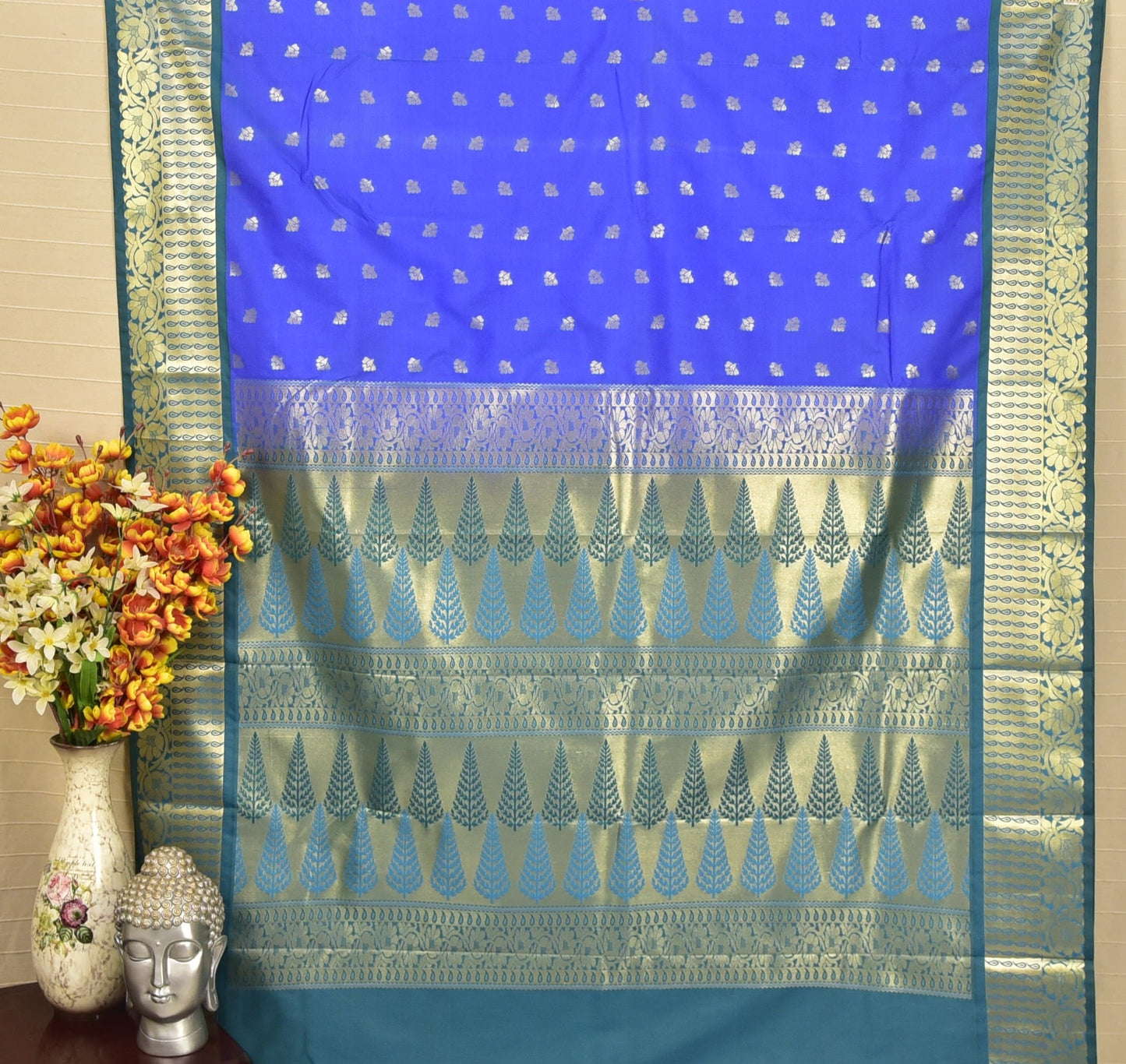 Royal Blue & Teal Green Soft Silk Saree