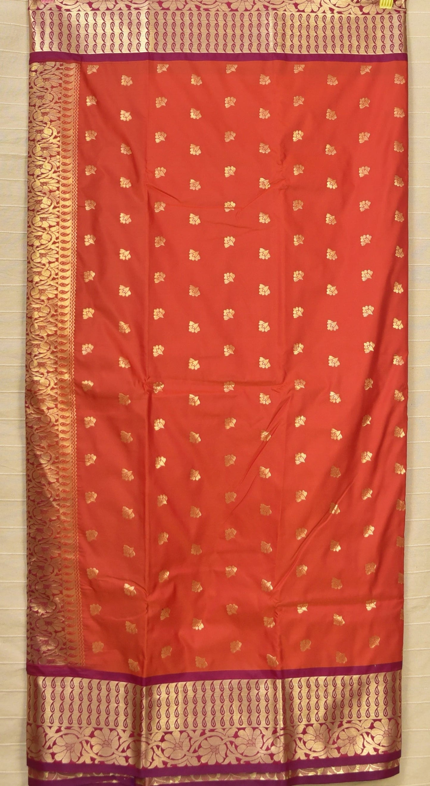 Vibrant Coral Red/Orange Soft Silk Saree