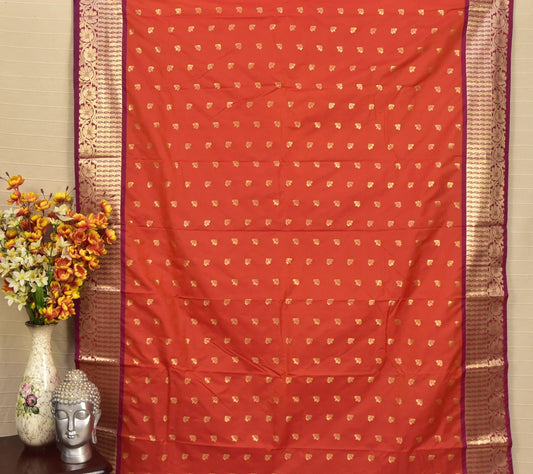 Vibrant Coral Red/Orange Soft Silk Saree