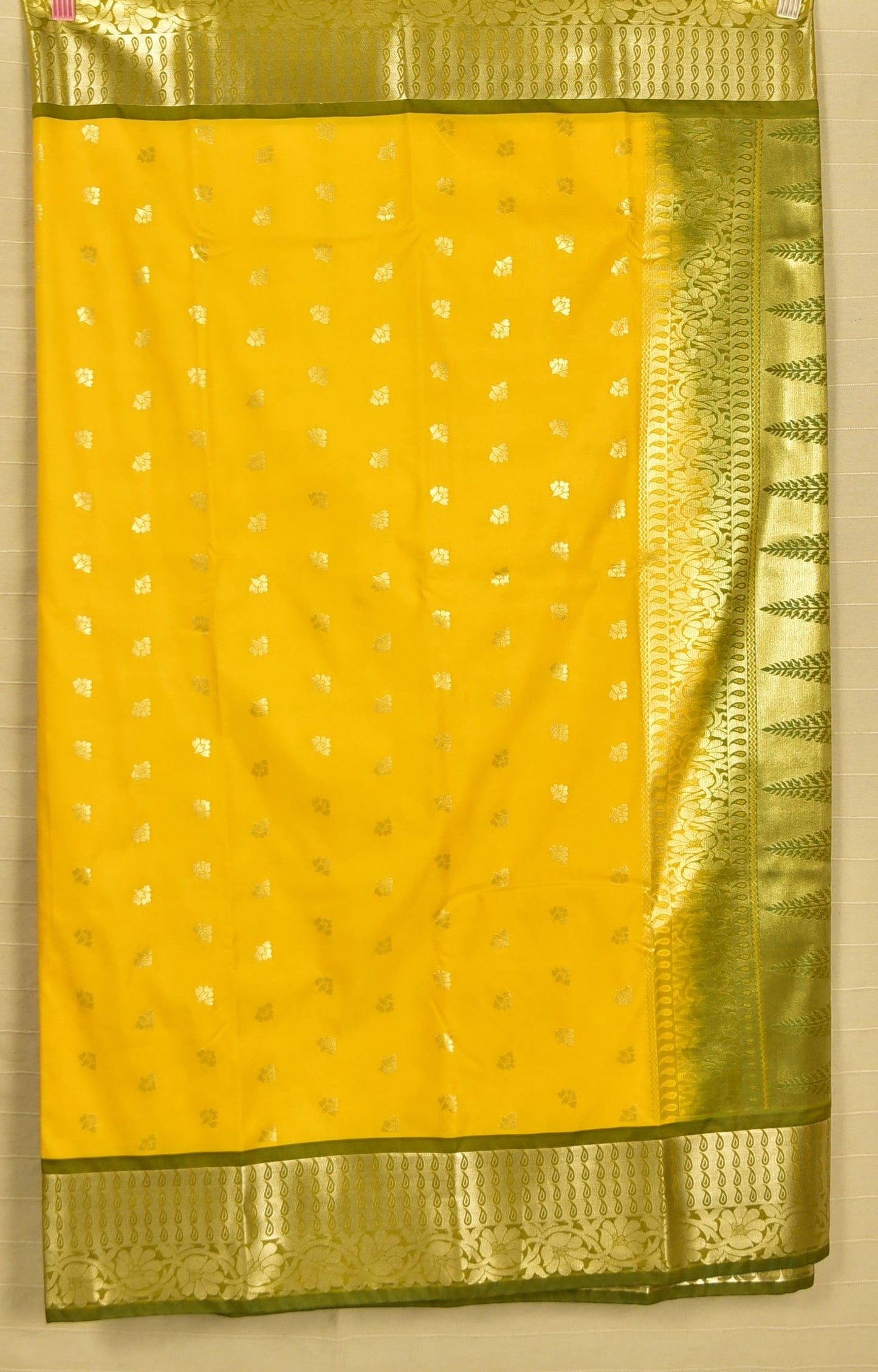 Sunshine Yellow Soft Silk Saree with Rich Zari Leaf-Motif Pallu