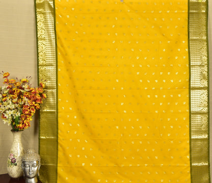 Sunshine Yellow Soft Silk Saree with Rich Zari Leaf-Motif Pallu