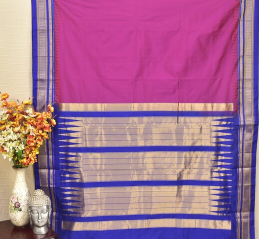 Radiant Rani Pink & Cobalt Blue Ilkal Saree
