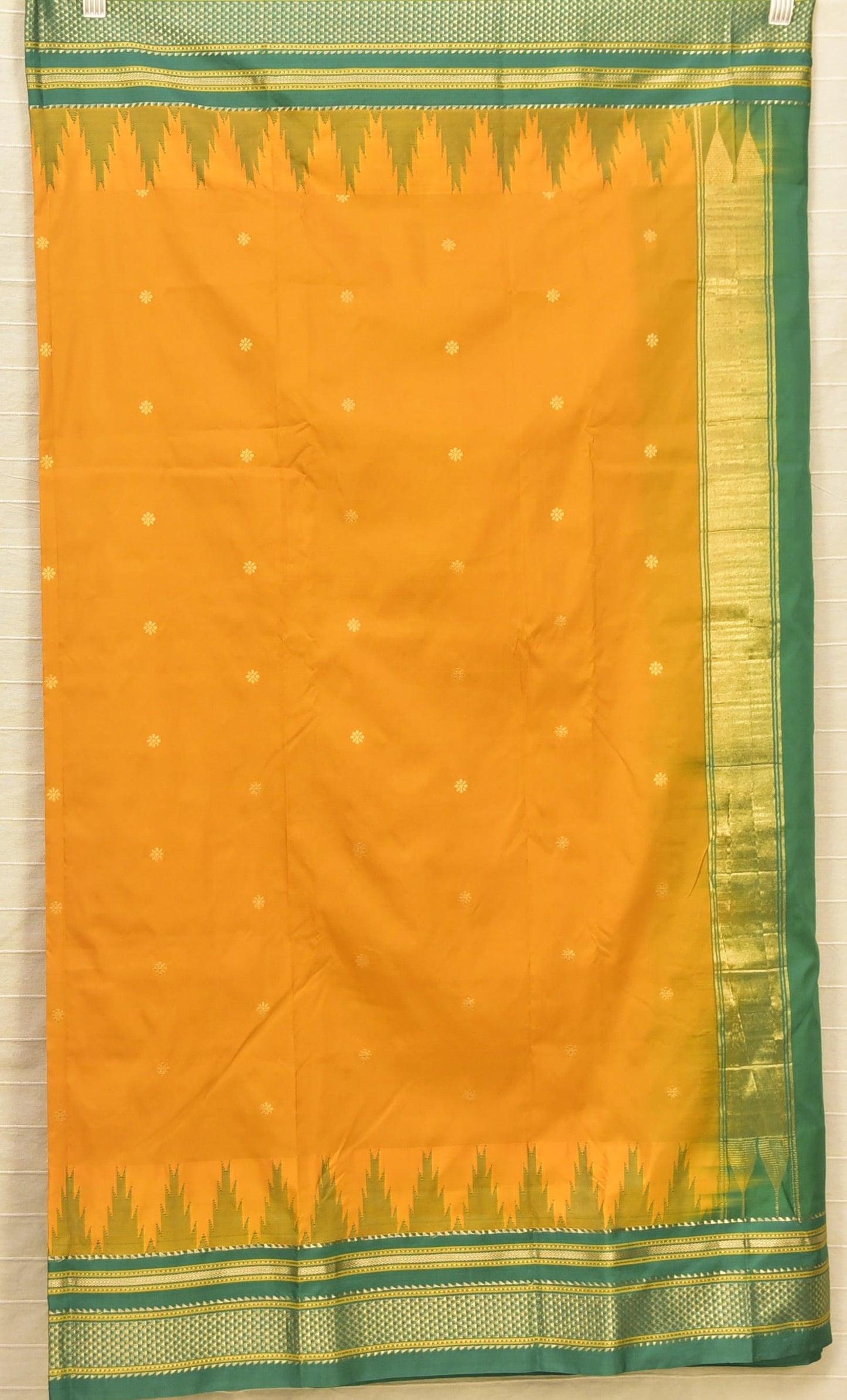 Mustard Yellow & Green Handloom Ilkal Silk-Cotton Saree