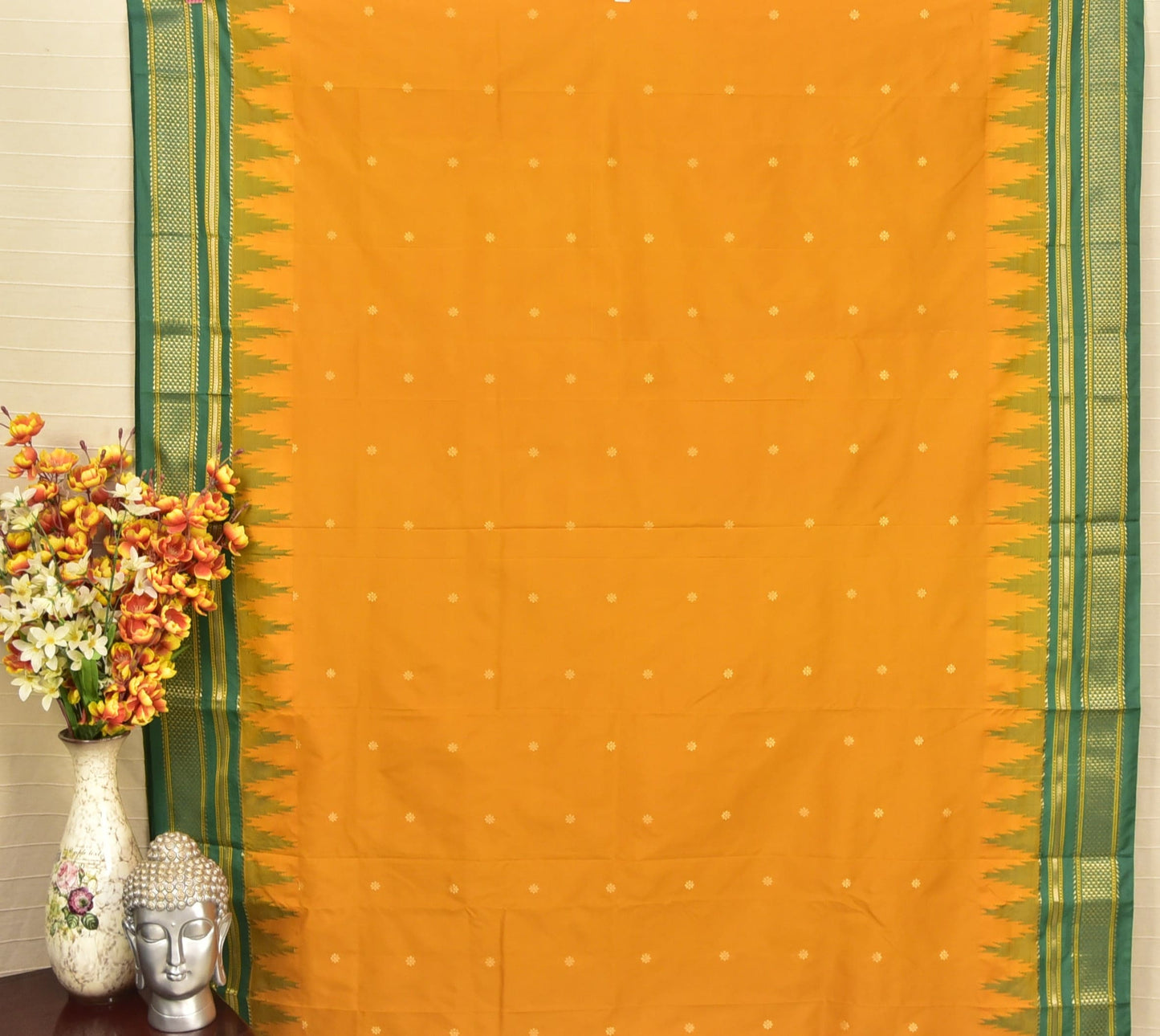 Mustard Yellow & Green Handloom Ilkal Silk-Cotton Saree