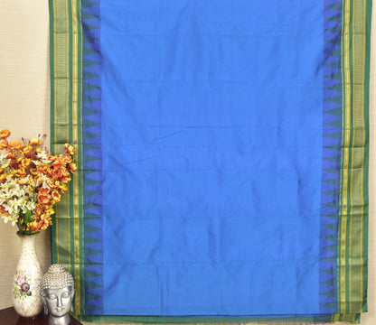 Vibrant Sky Blue & Forest Green Traditional Ilkal Silk-Cotton Saree