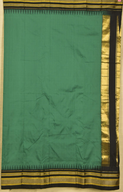 Regal Emerald Green & Black Traditional Ilkal Silk-Cotton Saree