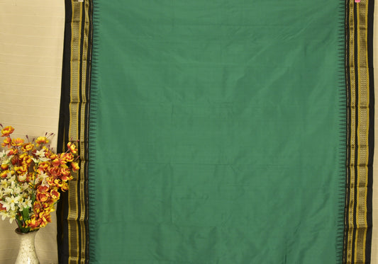 Regal Emerald Green & Black Traditional Ilkal Silk-Cotton Saree