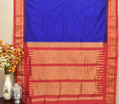 Royal Blue & Red Traditional Ilkal Silk-Cotton Saree