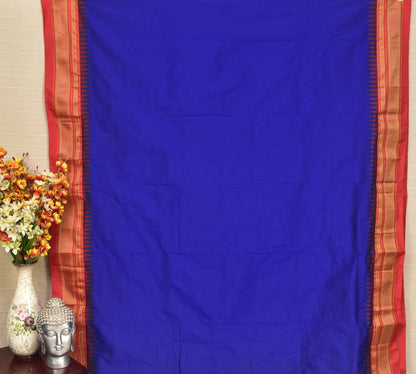 Royal Blue & Red Traditional Ilkal Silk-Cotton Saree