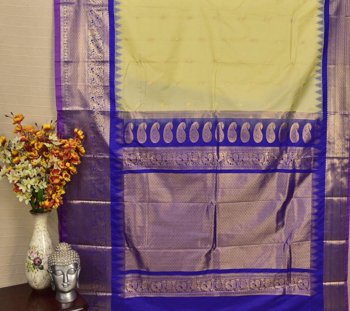 Imperial Cream & Blue Semi Gadwal Silk Saree