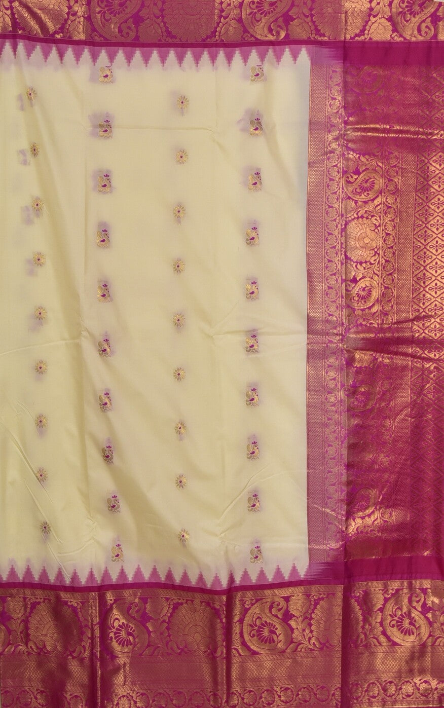 Graceful White & Pink Semi Gadwal Silk Saree
