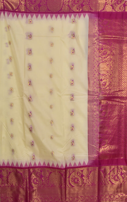 Graceful White & Pink Semi Gadwal Silk Saree