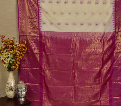 Graceful White & Pink Semi Gadwal Silk Saree
