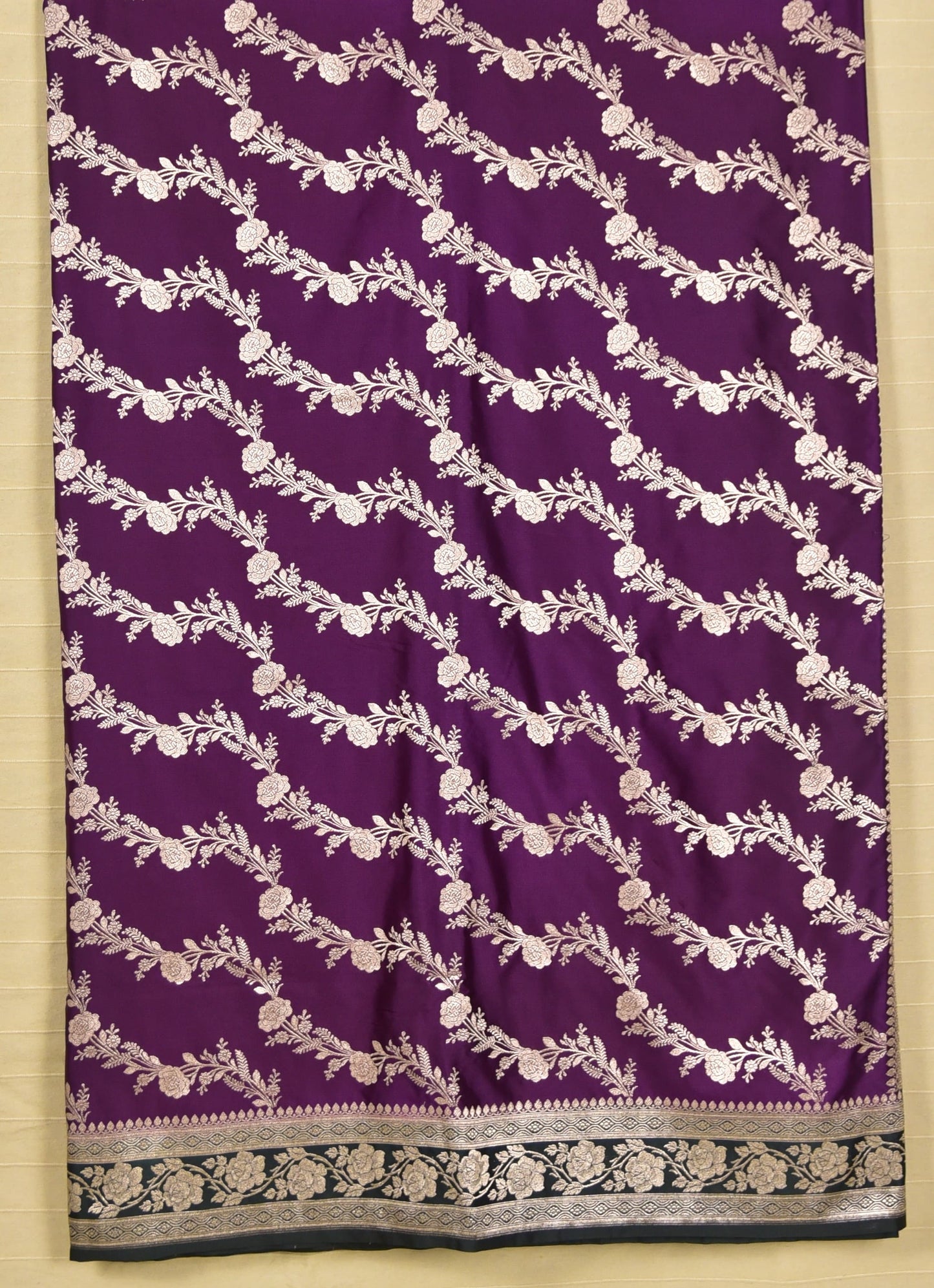 Royal Purple Banarasi Mashru Saree with Silver Floral Zari