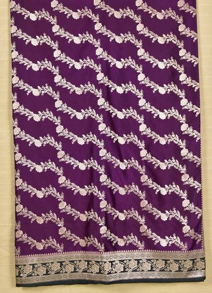 Royal Purple Banarasi Mashru Saree with Silver Floral Zari