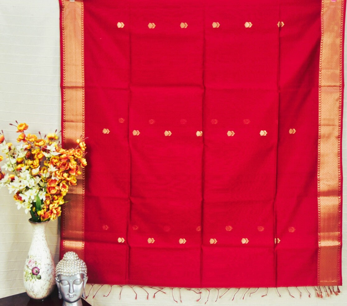 Deep Crimson Red Maheshwari Silk Cotton Saree