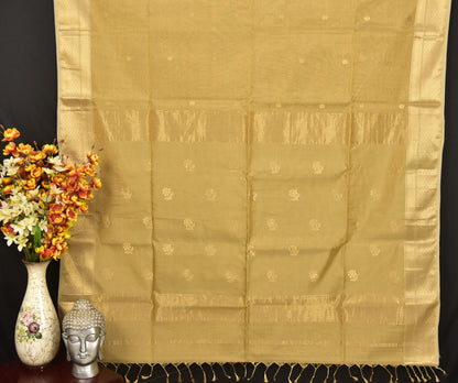Antique Gold Maheshwari Tissue Silk Saree with Delicate Floral Butti