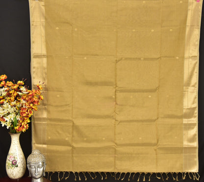 Antique Gold Maheshwari Tissue Silk Saree with Delicate Floral Butti
