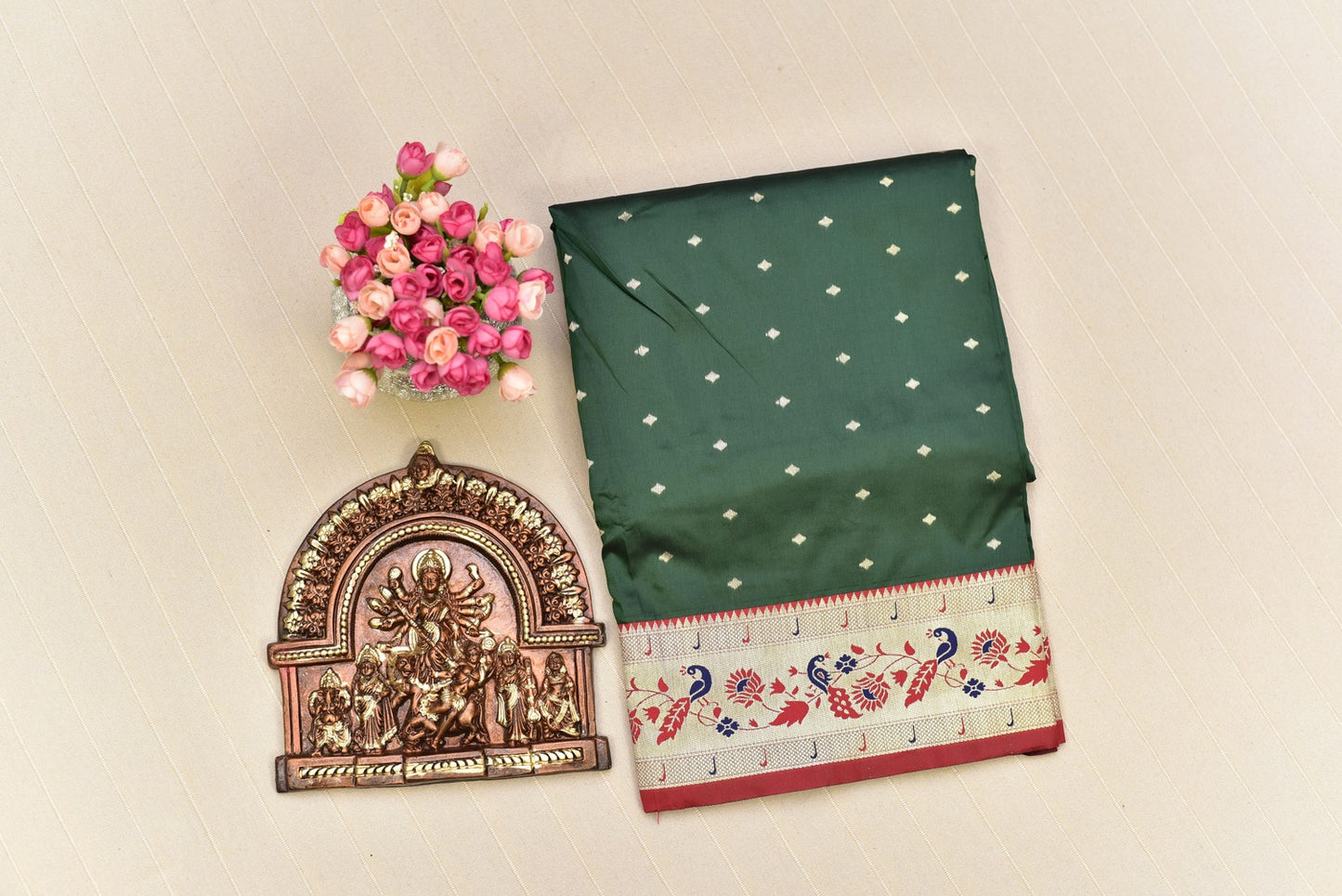 Bottle Green Paithani Silk Saree