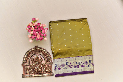 Olive Green Paithani Silk Saree