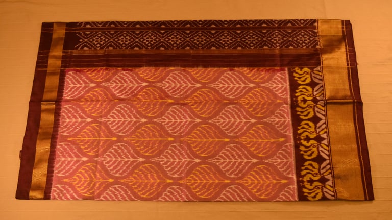 Pink and Rich Brown Pure handloom Pochampally Ikat Silk saree
