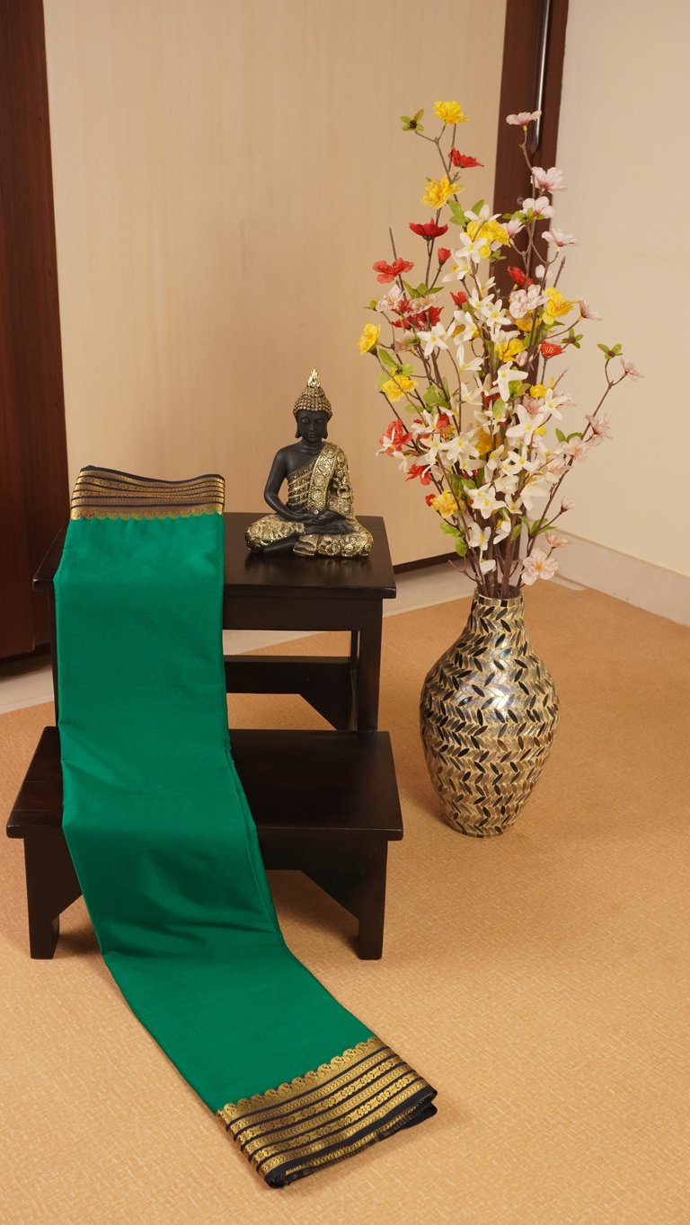 Emerald green Semi Mysore Crepe Silk Saree