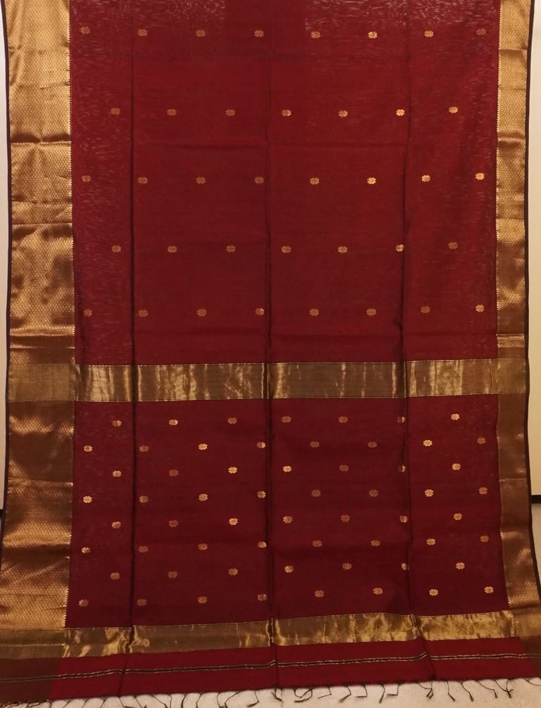 Rich Maroon Traditional Handloom Maheshwari Saree