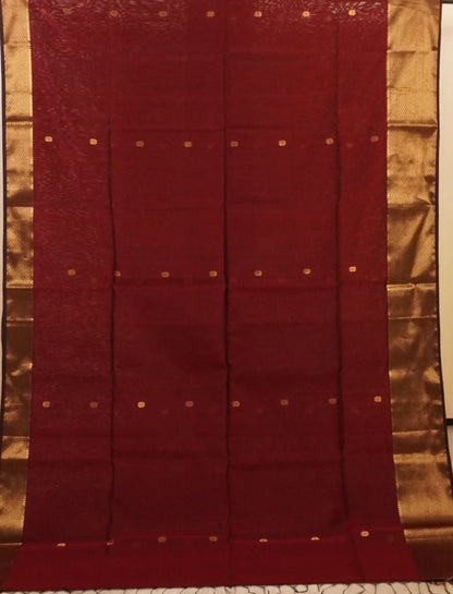 Rich Maroon Traditional Handloom Maheshwari Saree