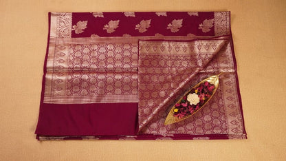 Dark Magenta Banarasi Semi Katan Silk Saree