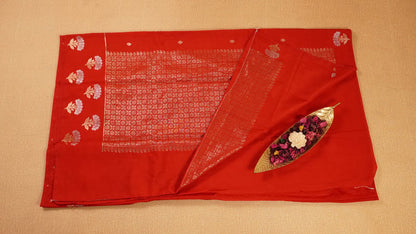 Vermillion Red Semi Banarasi Silk Saree