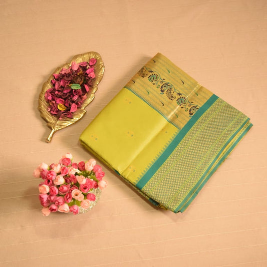 Vibrant Parrot Green Paithani Silk Saree